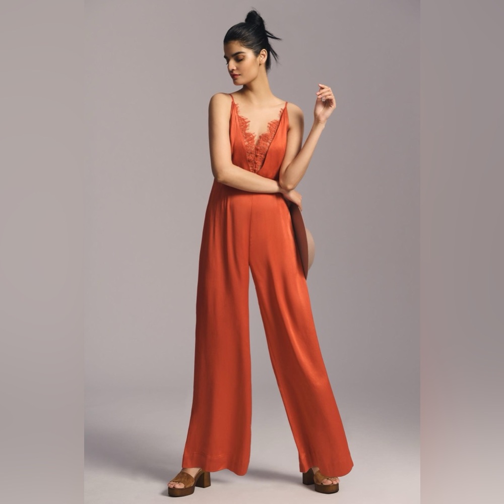 By Anthropologie Dark Orange Lace Jumpsuit